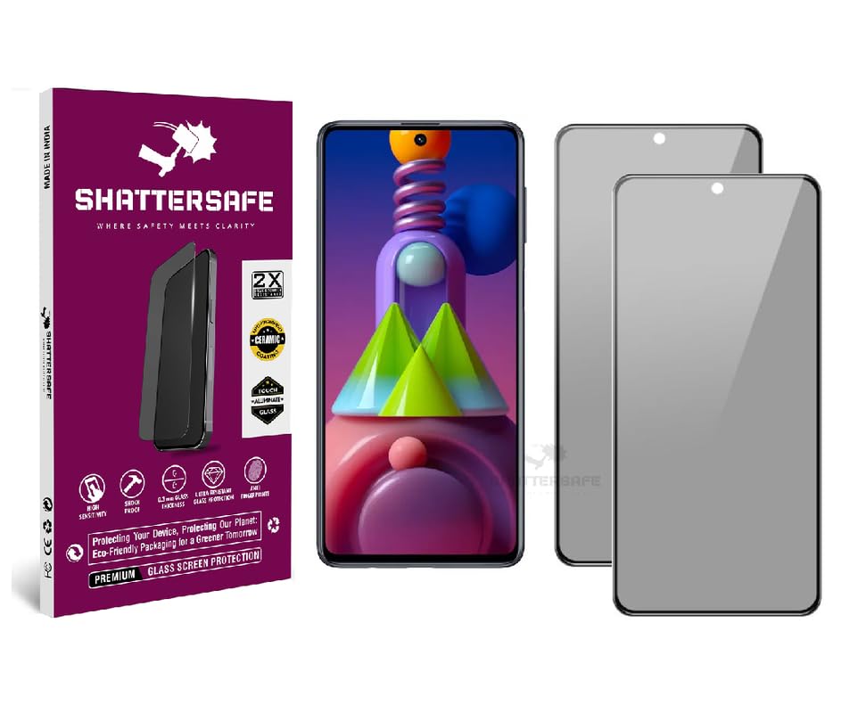 Image of Anti-Spy Privacy Tempered Glass Compatible For Samsung Galaxy M51 / F62 / M62 / M52 / M53 5G [Pack of 2]. Anti-Scratch, Edge-to-Edge Protection With Easy Installation Kit.