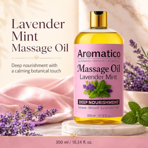Image of AROMATICO Lavender Mint Massage Oil. Seductive, Sensual Oil for Date Nights -300ml. Intimate, Romantic Massage Oil for Couples. Non-sticky Formula, Natural Ingredients