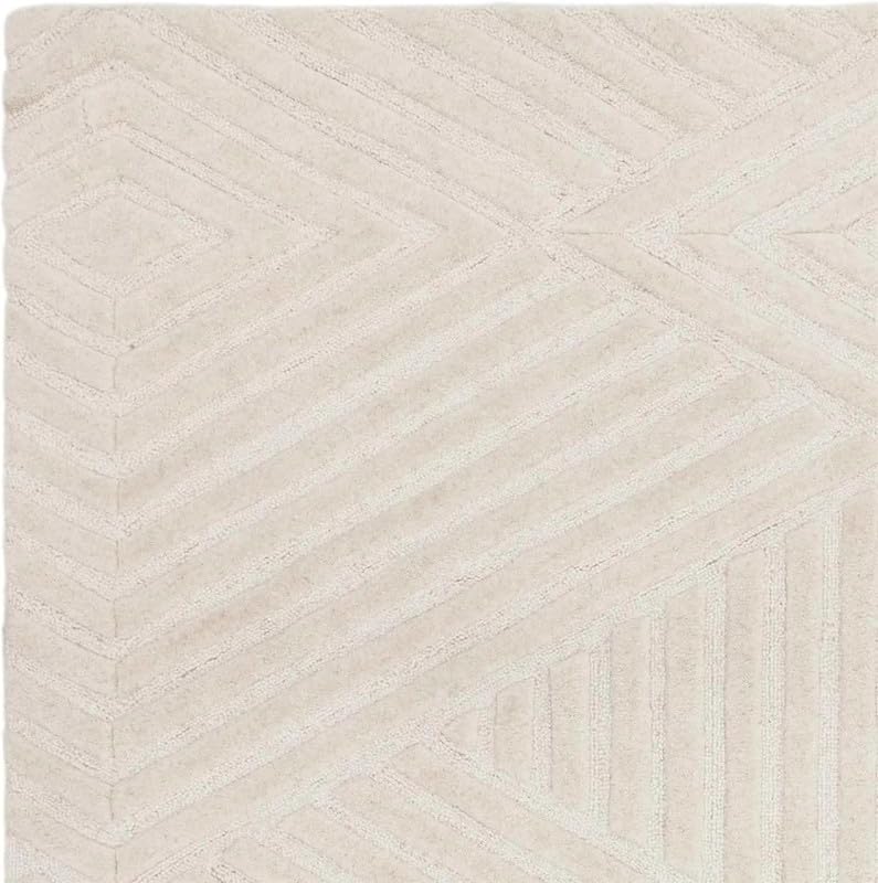 Image of Hand Tufted Modern Design Exported Collection High Low Pattern Wool Carpet for Living Room, Bedroom & Hall (Ivory H, 12 x 15 Feet)