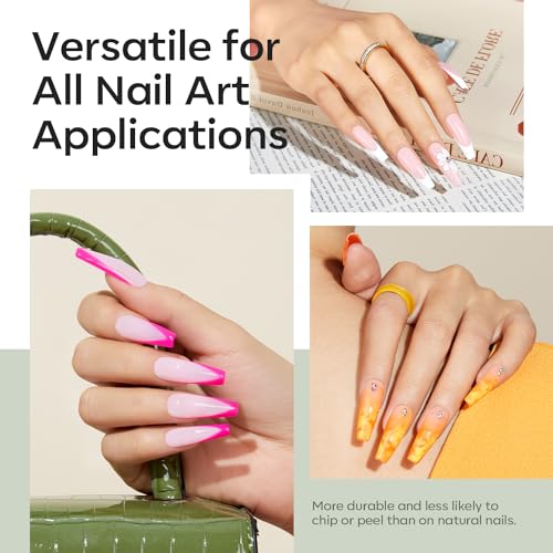 Image of modelones Long Coffin French Nail Tips, 504 PCS No C Curve Pre-shaped Clear Acrylic Fake Nails Tips Gel Half Cover 12 Sizes with Box