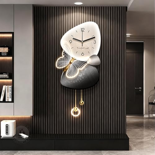 Image of TeHWiEEphs Modern Luxury 3-in-1 3D LED Wall Art Clock with LED Lighting – Double Layer Acrylic Wall Decor for Living Room Entryway Hallway, Home Decoration Centerpiece(B,15.75x33.46in)