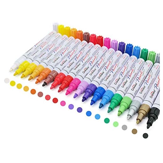 Paint Pens Paint Markers on Almost Anything Never Fade Quick Dry and Permanent, Oil-Based Waterproof Paint Marker Pen Set for Rocks Painting, Wood, Fabric, Plastic, Canvas, Glass, Mugs, DIY Craft