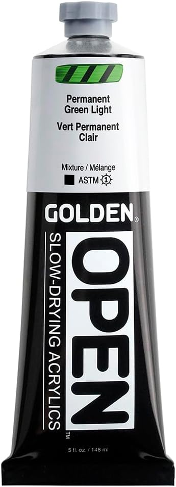 GOLDEN OPEN Slow-Drying Acrylics, Permanent Green Light, 5 fl oz. tube, Professional Acrylic Paint, Opaque