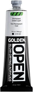 OPEN Slow-Drying Acrylics by GOLDEN, Permanent Green Light, 5 fl oz. tube, Professional Acrylic Paint, Opaque