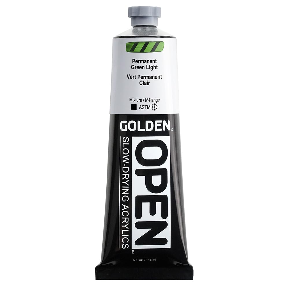 GOLDEN OPEN Slow-Drying Acrylics, Permanent Green Light, 5 fl oz. tube, Professional Acrylic Paint, Opaque Permanent Green Light 5 Fl Oz (Pack of 1)