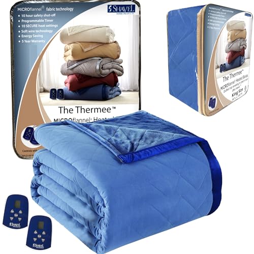 Thermee Micro Flannel King-Size Electric Blanket, Cadet Blue, 108x90