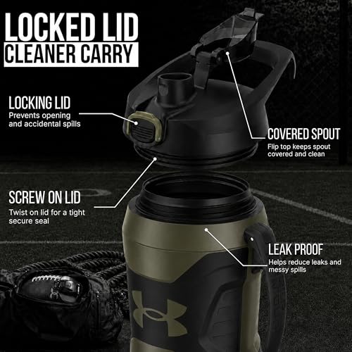 Image of Under Armour Insulated Water Bottle with Handle & Fence Hook, Half Gallon Sports Water Jug, Leak-Resistant & BPA-Free for Baseball, Football & Gym - Marine OD Green, 64oz