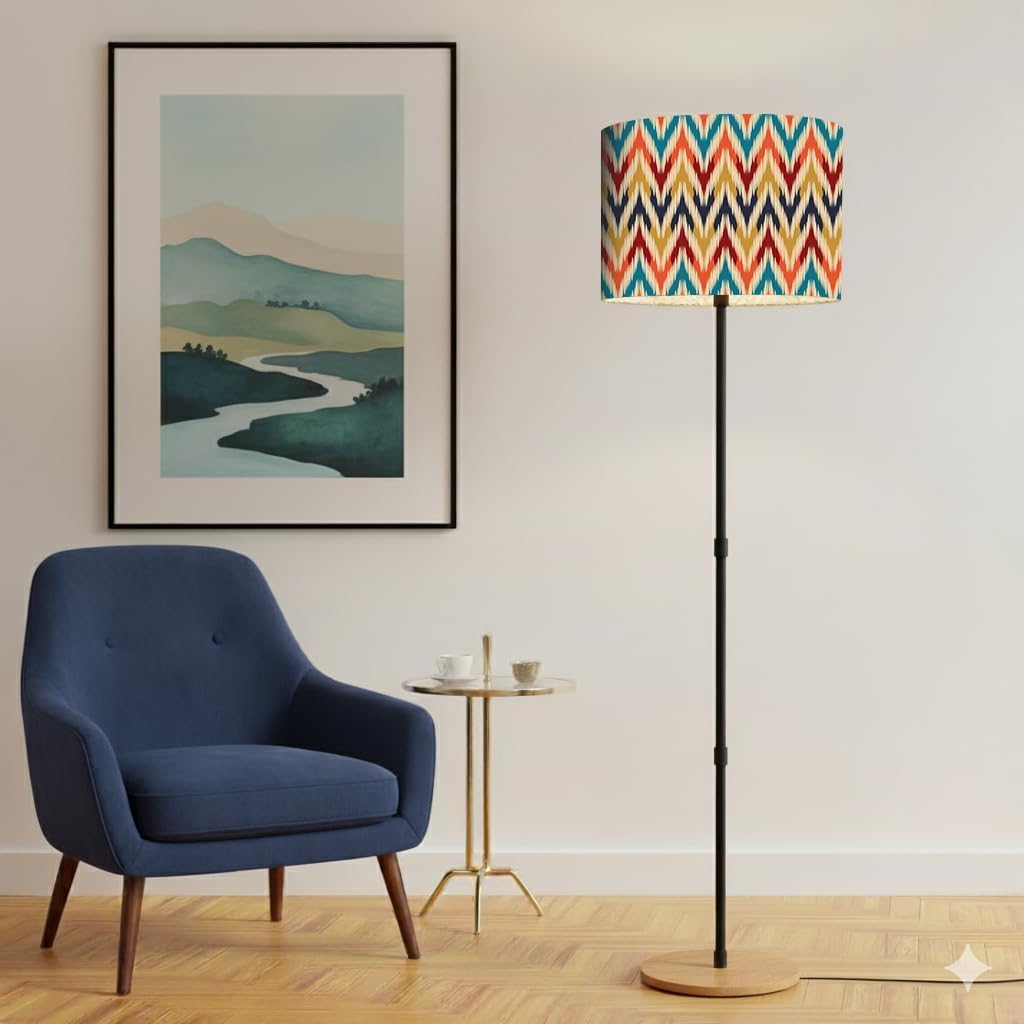 Industries Floor Lamp for Living Room with 3 Shelves Decorative Metal Floor Lamp Standing Home Decoration Floor JuteLamp Shade Reading for Bedroom, Office,Kitchen (A-Zigzag)-image-29