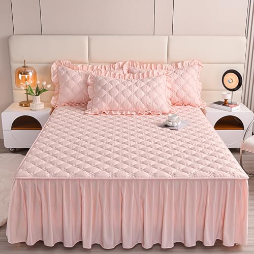 Cooalinar Falda de Cama con Volantes a Prueba de Polvo,Juego de Tres Piezas de Falda de Cama con Volantes,Cómodo,Transpirable,Blando,para Decoraciones de Bodas y Fiestas navideñas