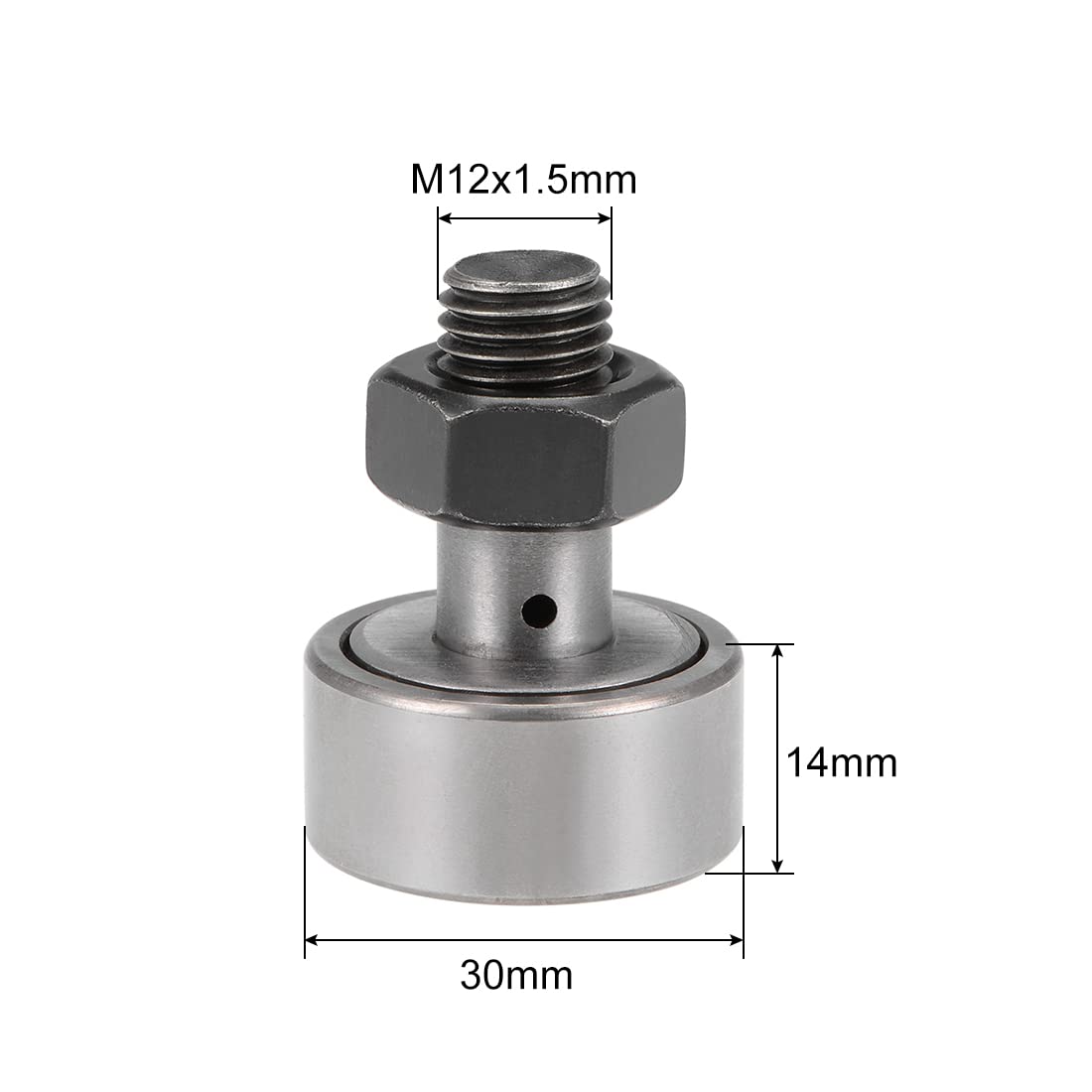 sourcing map CF12 Cam Follower KR30 Roulement à aiguilles, diamètre de rouleau de 30 mm, largeur de rouleau de 14 mm, goujon standard M12 2 pièces