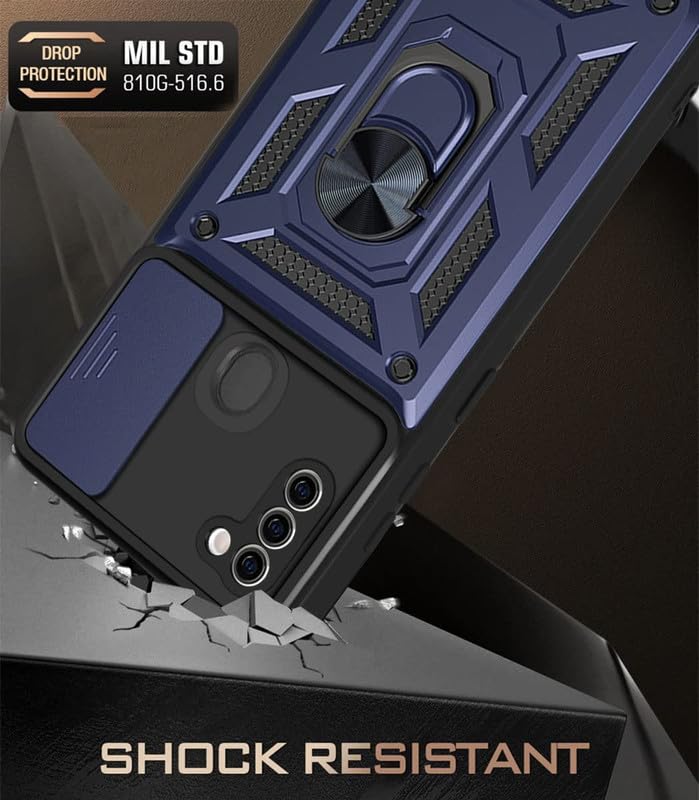 Image of Case for Samsung Galaxy M11, Shutter Heavy Duty Hard Tough Silicone TPU Dual Layer Hybrid Shockproof Cover,Ring Kickstand for Samsung Galaxy M11 - Blue
