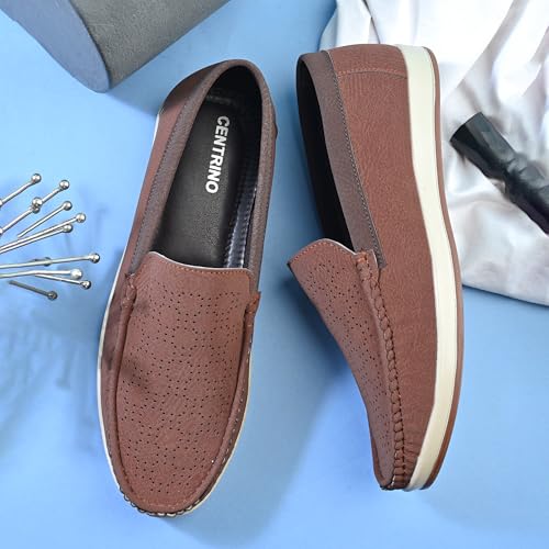 Image of Centrino Leather Loafers for Man | Slip-On Shoes for Men Stylish | Cushioned Insole | Lightweight Comfortable Moccasin Shoes | Hand-Stitched Casual Footwear | Mens Loafer Shoes for Office (9569)