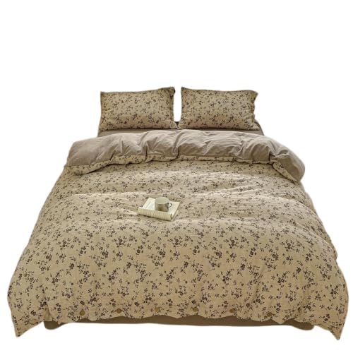 Parure de lit 4 pièces à motif floral vintage chic avec boutons