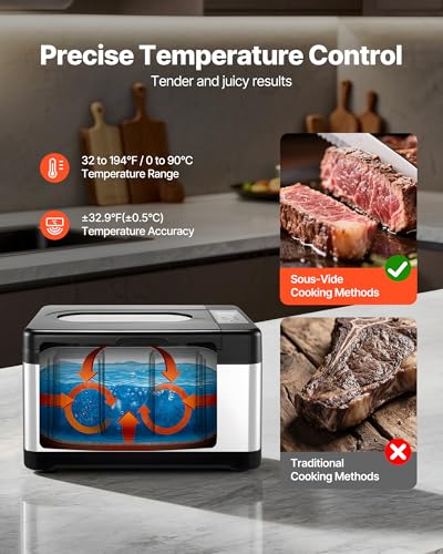 Image of VEVOR Sous Vide Cooker, 800W Sous-Vide Machine, Suveed Cooking Machine with LED Digital Display, Glass Lid, Precise Temperature & Timer Control, for Family & Friends, All-in-One Sous Vide Pot
