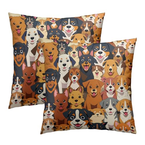 OLUSENMO 18x18 Cartoon Dog Pillow Covers Set of 2