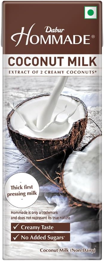 Dabur Hommade Coconut Milk :โฏMade from the Extract of 2 Creamy Coconuts | Thick & Creamy Consistency | No Added Sugar | Thick First Pressing Milk | Hassle-Free, Ready to Use | Ideal for Curries, Desserts & Baking | 200ml single item