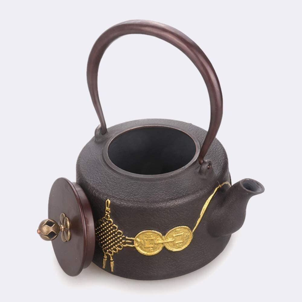 Theiere Fonte Théière Japonaise Théière En Fonte 1.4L Théière Eau Bouillante Service À Thé Théière À La Main Poignée En Cuivre Non Revêtu Couvercle En Cuivre Or Théière en Fonte Theiere Japonaise