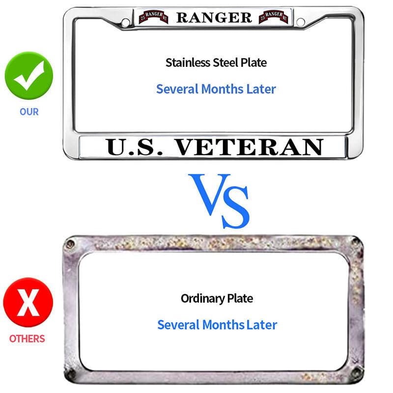 Image of US Ranger Veteran Slim Design License Plate Frame US Ranger Gift License Plate Frame Custom for Birthday Gift