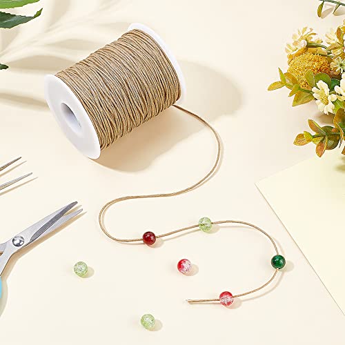 Image of PH PandaHall 100 Yards 1mm Waxed Cotton Cord Thread Beading String Waxed Craft String for Bracelet Necklace Making Crafting Beading Macrame Vase Decor, Burlywood