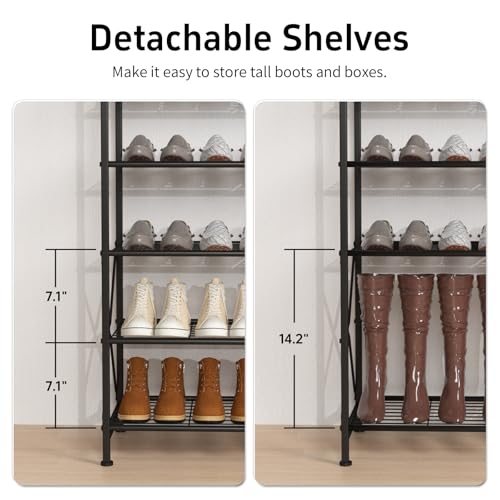 MILEFA 10 Tier Large Shoe Rack, Tall Metal Shoe Stand Holds 50 Pairs, Heavy Duty Shoe Organizer for Garage, Closet, Bedroom, Entryway - Thumbnail 3