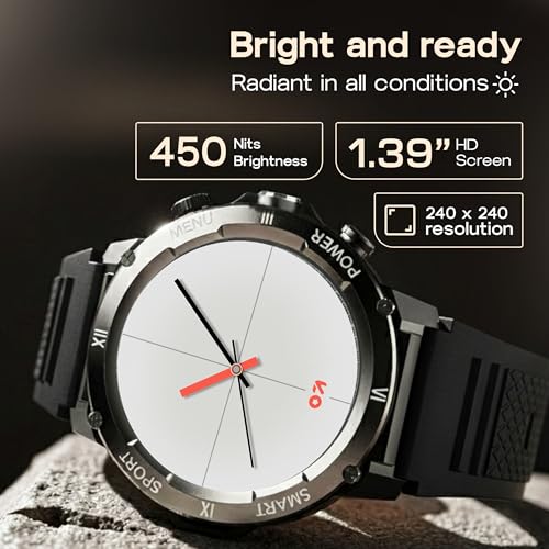 Image of GOBOULT Tuff Hawk Smart Watch 1.39'' HD Display, BT Calling, Working Crown, 150+Watchfaces, 450 Nits Brightness, AI Voice Assistant, SpO2 Monitoring (Green) (Black)
