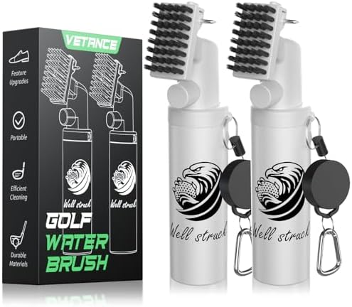 Pro Golf Club Cleaner - 4oz Water Bottle with Groove Cleaner and Retainer Clip, Durable Nylon Bristles for Easy Cleaning, Ergonomic Button Design, Golf Gifts for Men & Essential Accessories (White)