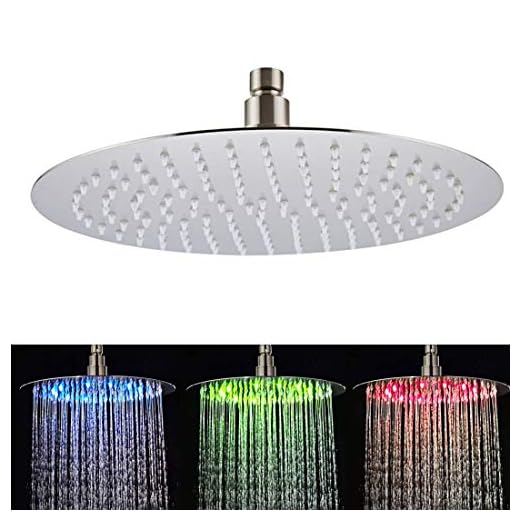 Fyeer 12 Inches LED Rainfall Shower Head High Pressure Bathroom Adjustable Ceiling or Wall Mounted Shower Ultra-thin Stainless Steel Chrome Polished