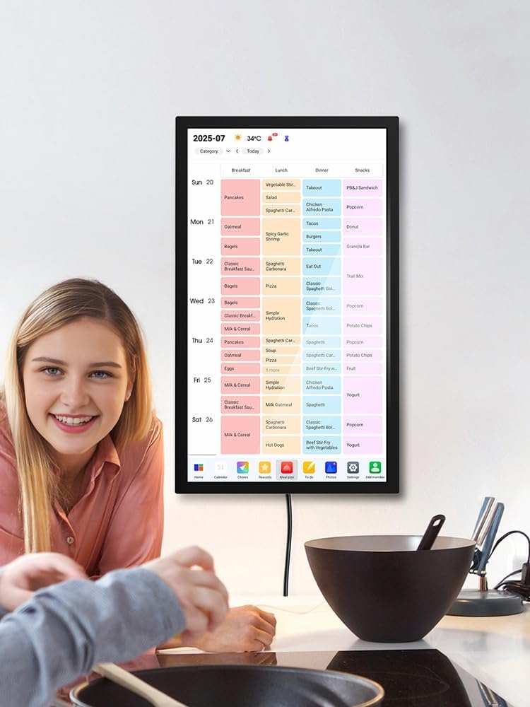 Digital Calendar 32 Inch Smart WiFi Family Planner, Touch Screen Electronic Calendar Wall Mount, Auto-Sync with Chore Chart & Meal Planner, Digital Wall Clock with Photo Display Black