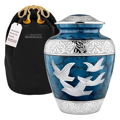 Trupoint Memorials Cremation Urns for Human Ashes - Decorative Urns, Urns for Human Ashes Female & Male, Urns for Ashes Adult Female, Funeral Urns - Dark Blue, Extra Large Cover