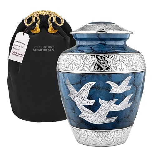 Image of Trupoint Memorials Cremation Urns for Human Ashes for Male or Female, Funeral Memorial Urns for Men & Women, Blue Birds, XL (300LB)