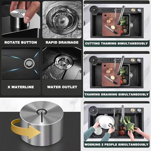 Évier de Cuisine Familial Noir avec Lave-gobelet pour Moments Conviviaux