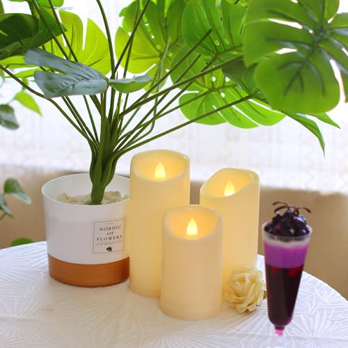 Image of CANDLE CHOICE Waterproof Outdoor Battery Operated Flameless Candles with Auto Timer Flickering Plastic Resin Electric LED Pillar Lights for Lantern Patio Garden Wedding Party Decorations Pack of 4