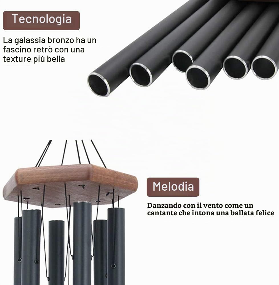 Astarin Campanelli a vento commemorativi per esterni con tono profondo, campanello a vento per esterni, simpatia, personalizzato con 6 tubi sintonizzati, elegante campanello per giardino, patio,