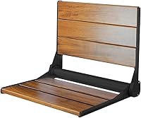 18" ADA Compliant Teak Wood Folding Wall-Mounted Shower Bench Seat - Matte Black Frame, Durable Clear Coat by Home Aesthetics