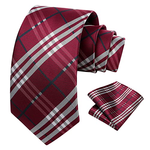 Image of HISDERN Mens Ties Plaid Tie and Pocket Square Set Classic Woven Formal Checkered Neckties & Handkerchief Wedding Party