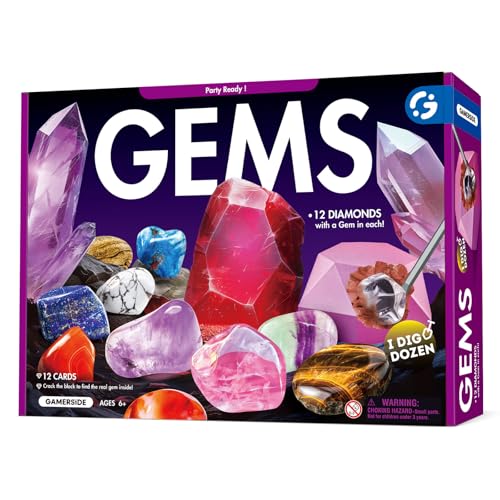 Gamerside Gemstone Dig Kit - Dig Up 12 Real Rocks and Minerals, Gem Digging Kit for Kids, Toy Geology Archaeology Excavation Kit for Kids Age 6-12 Years, Educational Gift for Boys and Girls