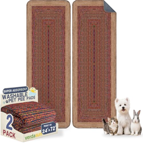 Image of Washable Pee Pads for Dogs 24 inchx72 inch 2 Pack Reusable Puppy Potty Pad | Super Absorbent Waterproof NonSlip LeakProof Crate&Playpen Floor Mat for Cats, Rabbits, Guinea Pigs, Whelping & Housebreaking