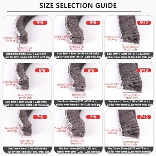 hokmly Weather Stripping Door Seal - 5m (16ft) Brush Weather Stripping,Card-Slot Seal Strip Pile Weatherstrip for Door Window (6mm x 8mm (Backing 0.236 x Brush 0.315 Inch) Gray) - Thumbnail 2