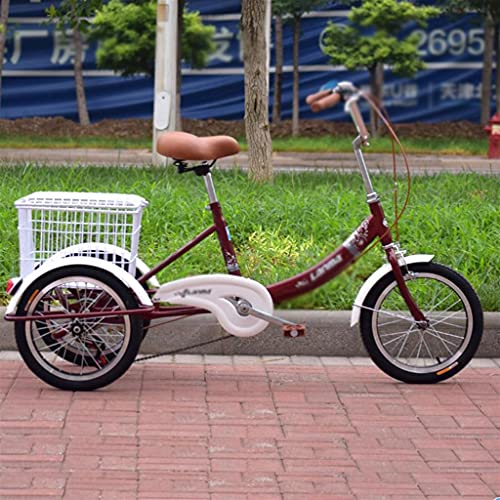三輪自転車 16インチ三輪車、男性と女性、高齢者向け、後輪ブレーキ、クルーズバイク、大型バスケット付き、3輪大人用三輪車、ショッピング、カーゴバイク、サイクリング、ペダリング用