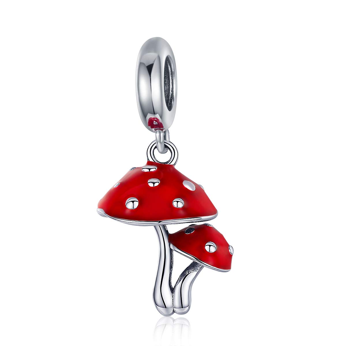 NewL Pendentif en argent sterling 925 émaillé rouge champignon pour bracelets et colliers, Argent sterling Métal Argent