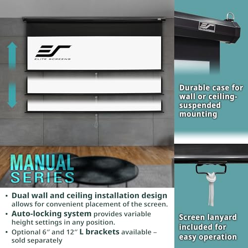 Image of Elite Screens Manual Series, 150-INCH 16:9, Pull Down Manual Projector Screen with AUTO LOCK, Movie Home Theater 8K / 4K Ultra HD 3D Ready, 2-YEAR WARRANTY, M150UWH2
