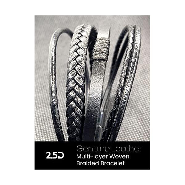 Genuine Leather Bracelets for Men Women Teens | New 5 Bands Multi-Layer Woven Braided Black Bracelet with Magnetic Buckle Clasp - Image 5