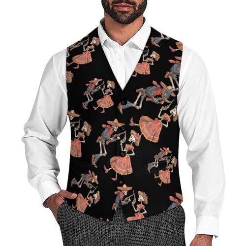 Cool Skull Gun Men's Suit Vest Slim Fit Business Dress Party Pattern Waistcoat Vest Top