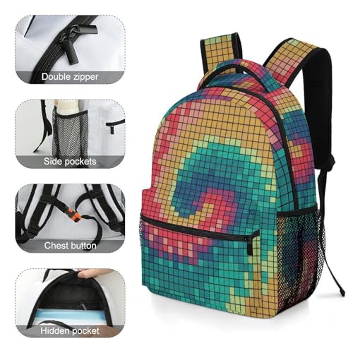 Pixel Colorful Tie Dye Style Backpack for Teen Kids, Travel School Backpack for Girls Boys Middle School Large Bookbag4