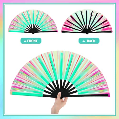 Image of Maitys Large Rave Fan Folding Handheld Fans 13'' Clap Fans for Line Dancing Clack Fan Holographic Festival Accessory for Martial Art Gift Performance, Includes 2 Pouch