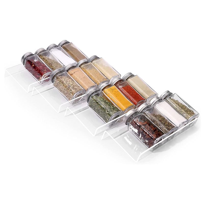 VBM Spice Drawer Organizer, 4 Tier Clear Acrylic Expandable Seasoning Jars Drawer Insert, Kitchen Drawer Spice Rack Tray for Cabinet/Countertop