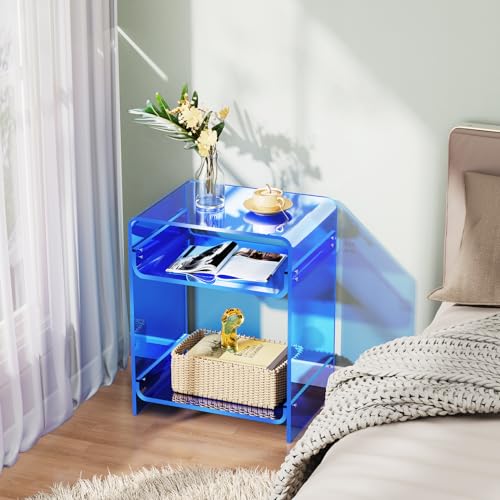 Acryl Beistelltisch Nachttisch Acryltisch, Plattenspieler Tisch mit Ablage, bodentisch Nachtkommode (Blau, 30×40×50 cm) – Bild 8