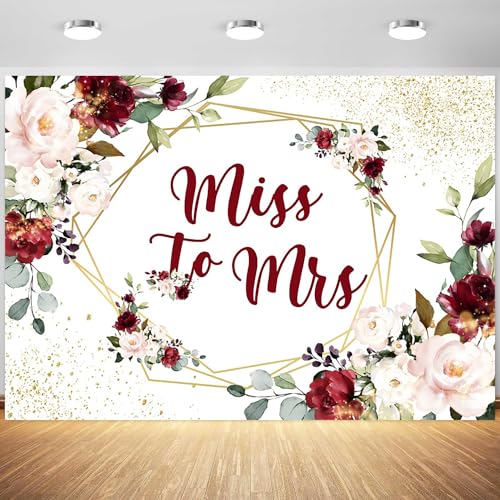 Toile de fond Miss to Mrs motif floral bordeaux et pois dorés