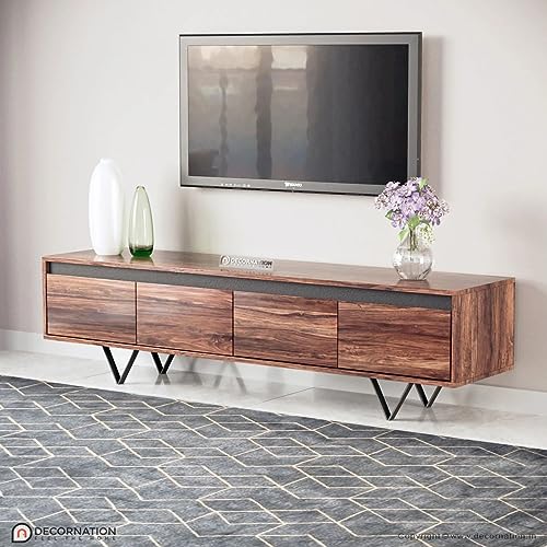 Image of DecorNation Contemporary Brown TV Stand: Wynter Wooden Elegance with Ample Storage and Sleek Metal Legs(60″ X 16″ X 18″, Brown)
