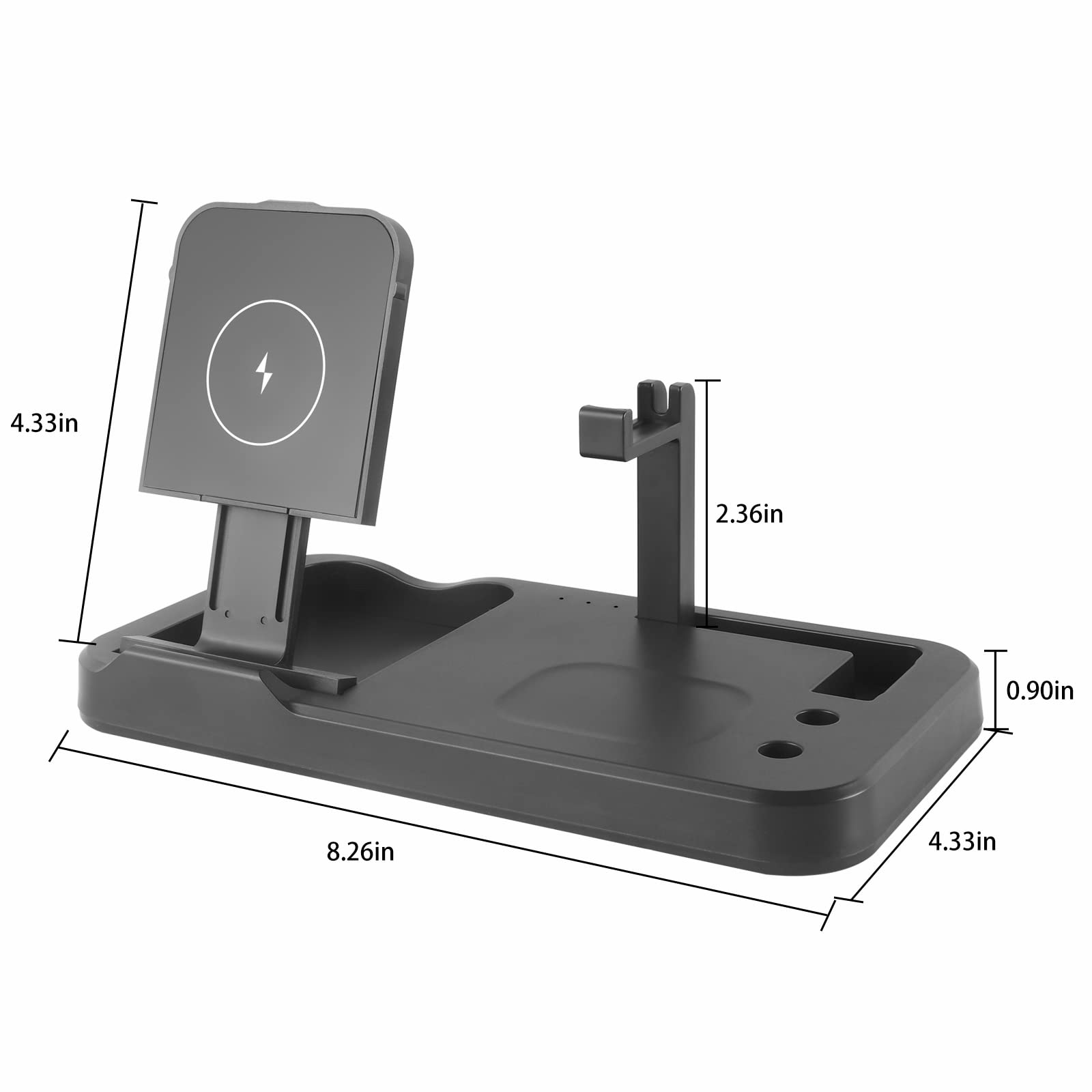 Station de charge sans fil 4 en 1, support de charge pliable, station de charge rapide améliorée pour iWatch Series 6/SE/5/4/3/2, AirPods et crayon, compatible avec iPhone et téléphone Android